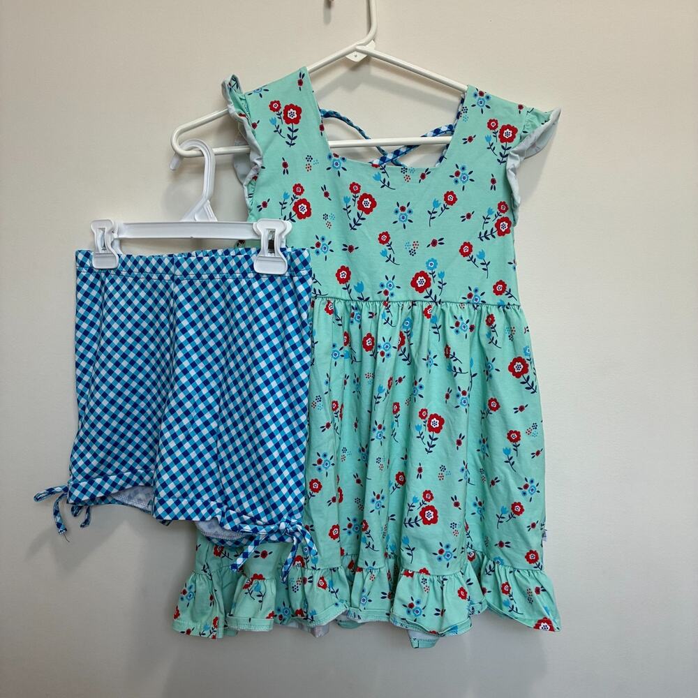 Girls Midnight Magnolia Dress & Shorts Set Size 14 Floral Boutique Outfit